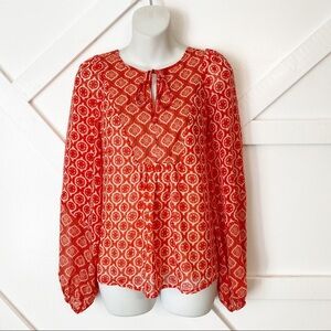 Maison d’Amelie Floral Mixed Media Printed Puff Sleeve Blouse Orange Sz S